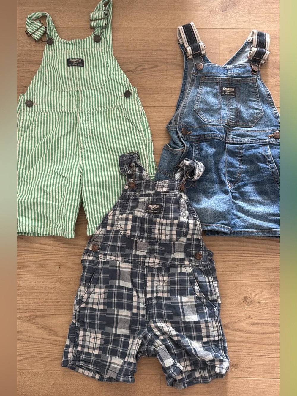 OshKosh B’gosh Boys 2T Shortalls Bundle | Denim Plaid Stripe